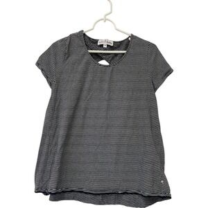 Neon Buddha Womens Navy White Striped Cut Out Stretch Short Sleeve Blouse Size M